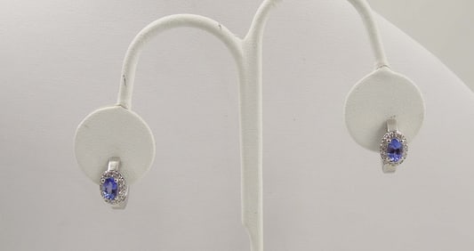 PAIR LADIES FINE 14K W.G., TANZANITE & DIAMOND EARRINGS