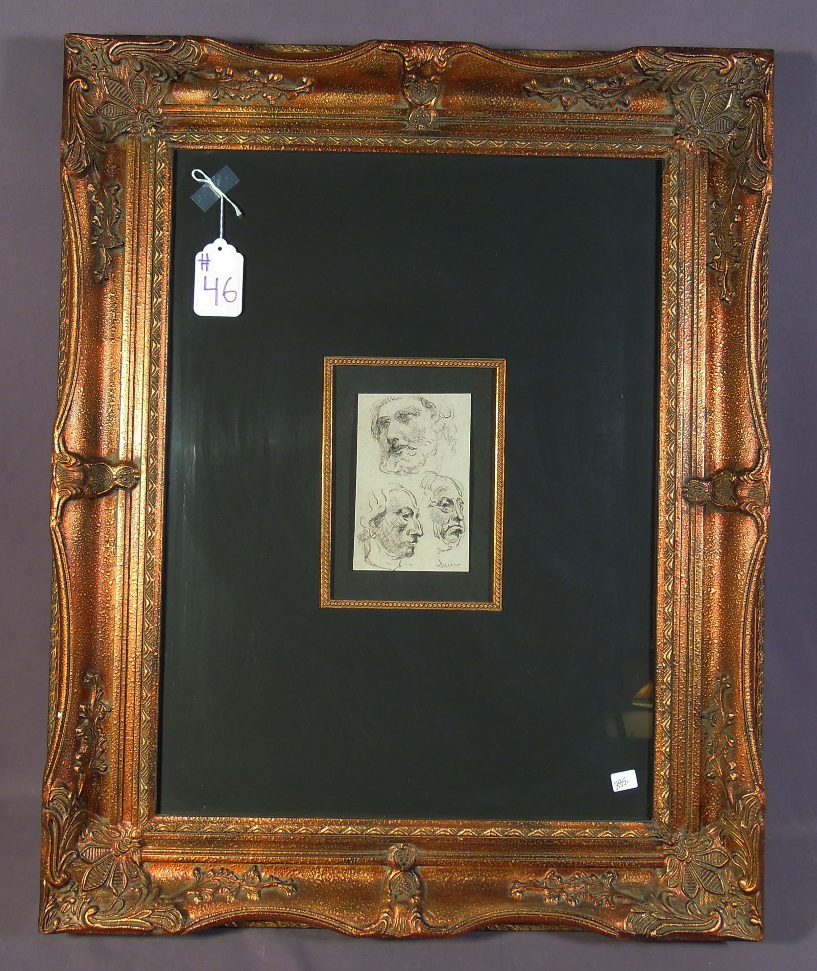 MAXIMILIEN LUCE (1858-1941) FRENCH: Original Drawing "Three Faces". Circa 1900. Hand signed. Overall framed 31" x 25 1/4".