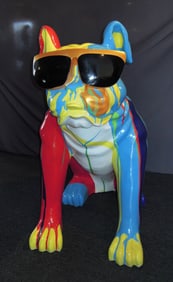 VERY LARGE POP ART HAND PAINTED RESIN BULLDOG WITH SUNGLASSES