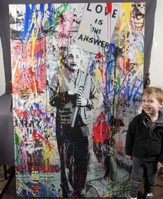 LARGE POP ART MIXED MEDIA SCREENPRINT "EINSTEIN"