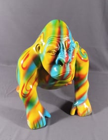 HAND PAINTED POP ART RESIN SCULPTURE OF GORILLA