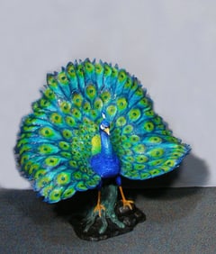 SPECTACULAR LIFE SIZE BRONZE SCULPTURE OF PEACOCK IN FULL PLUME