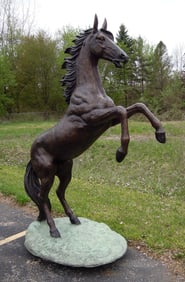 LIFE SIZE BRONZE SCULPTURE OF REARING HORSE