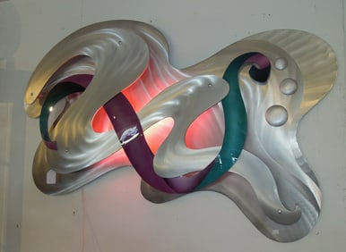 LARGE MODERN MIXED MEDIA & ACRYLIC LIGHTED WALL HANGING