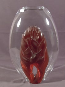 FRENCH LALIQUE CRYSTAL MARTINQUE VASE