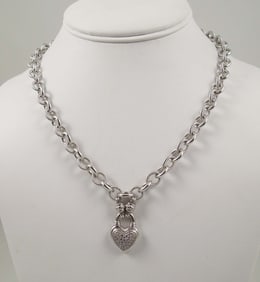 LADIES HEAVY STERLING SILVER & DIAMOND NECKLACE