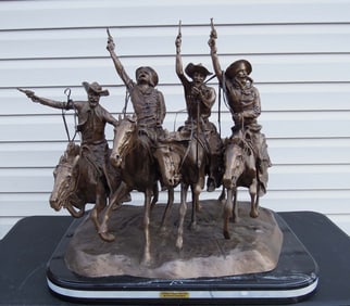 LARGE BRONZE SCULPTURE "COMING THROUGH THE RYE" AFTER FREDERIC REMINGTON