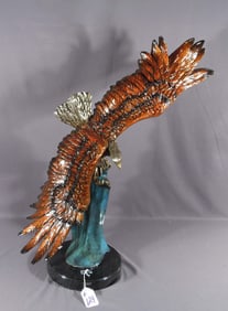 BRONZE SCULPTURE OF EAGLE WITH OUTSTRETCHED WINGS