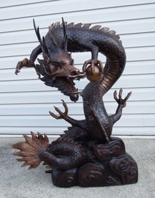VERY LARGE SPECTACULAR BRONZE SCULPTURE/FOUNTAIN OF DRAGON