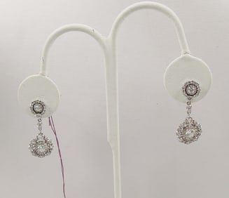 PAIR LADIES FINE 14K W.G. & DIAMOND DANGLE EARRINGS