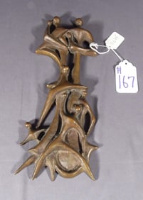 ORIGINAL MID CENTURY ABSTRACT BRONZE TABLE TOP SCULPTURE OR WALL HANGING