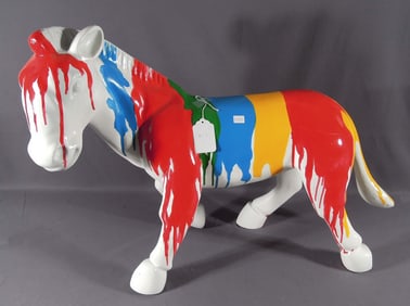 LARGE HAND PAINTED POP ART SCULPTURE OF STANDING ZEBRA