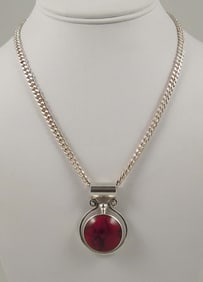 LADIES HEAVY STERLING SILVER NECKLACE WITH HOWLITE STONE