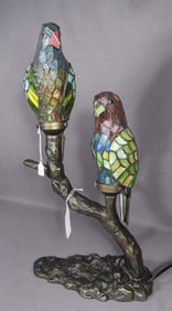 FINE LEADED GLASS "PARROT" TABLE LAMP