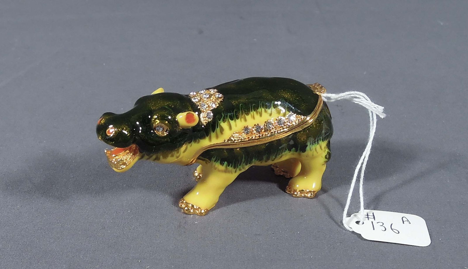METAL, ENAMEL & RHINESTONE "HIPPO" TRINKET BOX (1 of 1)