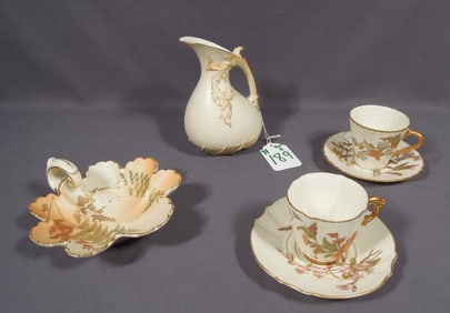 GROUP OF SIX ANTIQUE ROYAL WORCHESTER HAND PAINTED ACCESSORIES