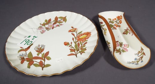 TWO ANTIQUE ROYAL WORCHESTER HAND PAINTED ACCESSORIES