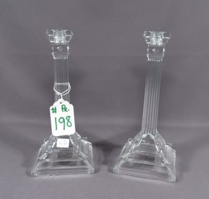PAIR COLUMN STYLE CUT CRYSTAL CANDLE STICKS