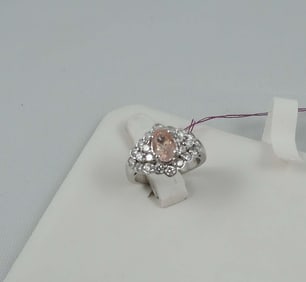 LADIES RARE 18K W.G., PADPARADSHA SAPPHIRE & DIAMOND RING