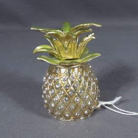 METAL, ENAMEL & RHINESTONE "PINEAPPLE" TRINKET BOX