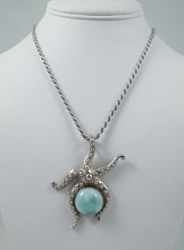 LADIES VINTAGE STERLING SILVER & LARIMAR STARFISH NECKLACE
