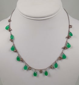 LADIES VINTAGE STERLING SILVER & CHRYSOPHASE NECKLACE