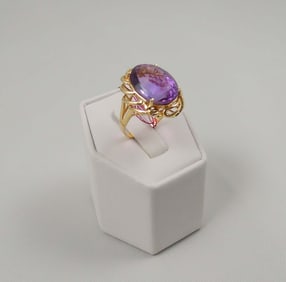 LADIES 14K Y.G. & AMETHYST RING