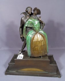 LARGE HEAVY BRONZE ART DECO STYLE SCULPTURE OF DANCING COUPLE