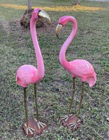 LIFE SIZE PAIR OF BRONZE STANDING FLAMINGOS