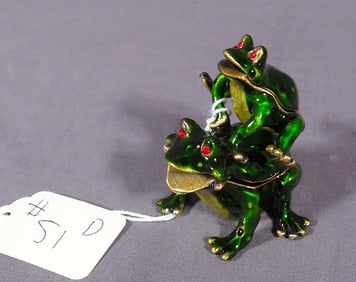 METAL, ENAMEL & RHINESTONE LEAP FROG TRINKET BOX