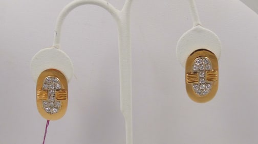 PAIR LADIES 14K Y. & W. GOLD & DIAMOND EARRINGS