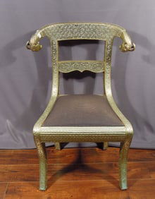 VINTAGE ANGLO INDIAN METAL RAM'S HEAD CHAIR
