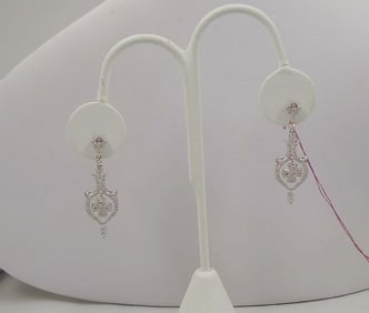 PAIR LADIES FINE 18K W.G. & DIAMOND DANGLE EARRINGS