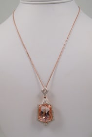 BEAUTIFUL LADIES 14K ROSE GOLD, W.G., MORGANITE & DIAMOND NECKLACE