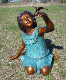 ADORABLE BRONZE SCULPTURE OF YOUNG GIRL WITH BUTTERFLY