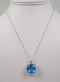DESIGNER SOPHIA 14K W.G., BLUE TOPAZ & DIAMOND NECKLACE