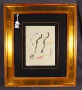 JOAN MIRO (1893-1983) SPANISH: Original off-set Lithograph on paper "Pour M Roland Penrose". Circa 1964. Signed in the plate. Overall framed 31" x 26 3/4".