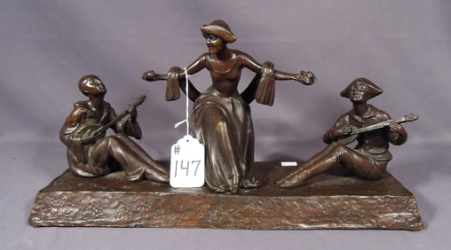 VINTAGE HEAVY BRONZE SCULPTURE OF MUSICIANS