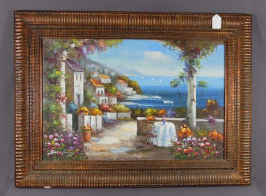 ORIGINAL OIL ON CANVAS: TERRACE SCENE
