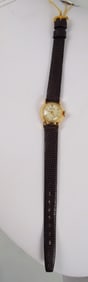 LADIES VINTAGE 18K YELLOW GOLD & LEATHER ROLEX PRECISION WRIST WATCH