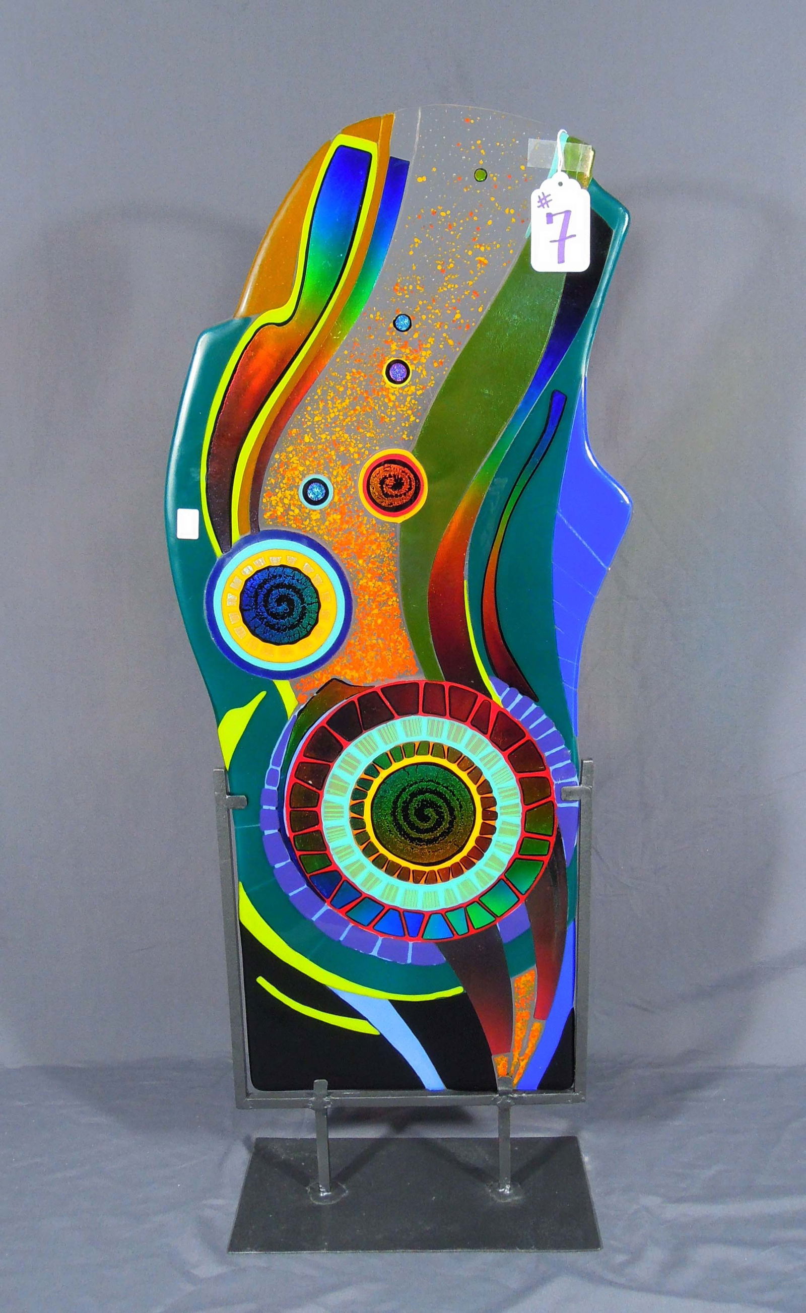 VERY MODERN HAND BLOWN ART GLASS SCULPTURE ON METAL BASE (1 of 1)