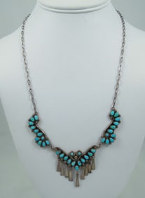 FINE VINTAGE NATIVE AMERICAN STERLING SILVER & TURQUOISE NECKLACE