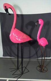 PAIR VERY LARGE CUSTOM MADE METAL FLAMINGO YARD ART