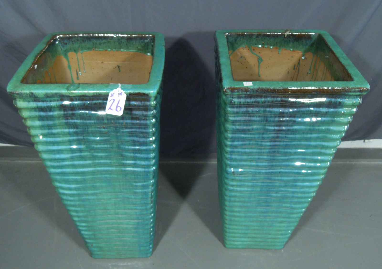 PAIR LARGE GLAZED CERAMIC TALL PLANTERS (1 of 2)
