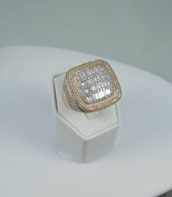 LARGE CUSTOM MADE UNISEX 14K Y.G. & DIAMOND RING