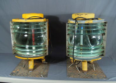 PAIR RARE VINTAGE AGA MERITIME PORTABLE LIGHT HOUSE LIGHTS