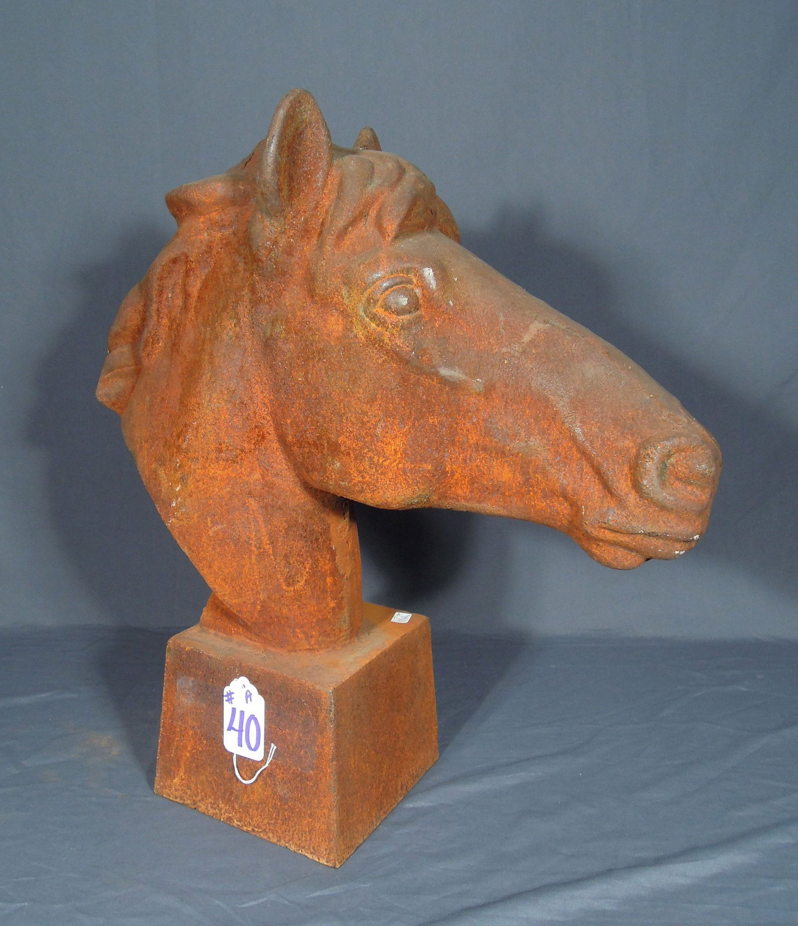 HEAVY VINTAGE CAST IRON BUST OF HORSE: 24" high, 21 1/2" wide, 7 1/2" deep.