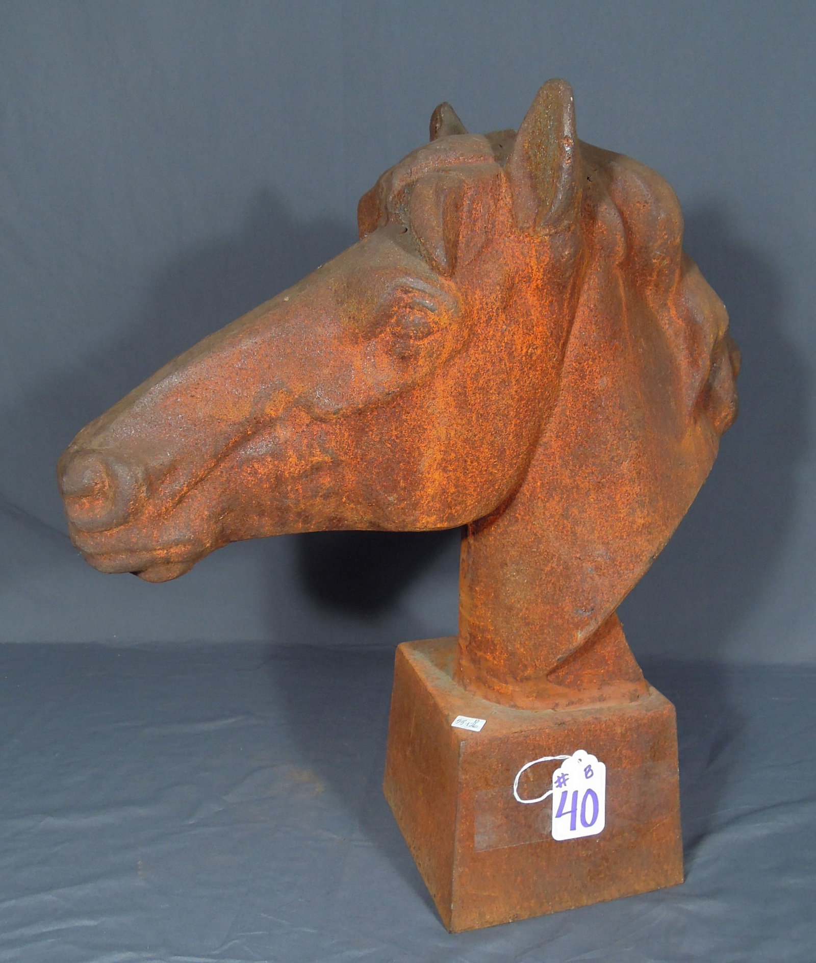HEAVY VINTAGE CAST IRON BUST OF HORSE: 24" high, 21 1/2" wide, 7 1/2" deep.