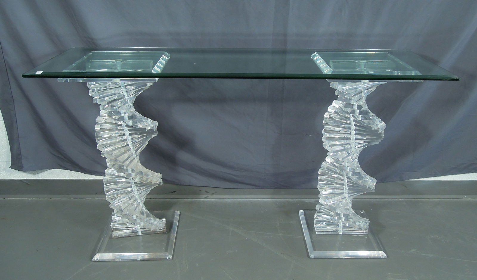 FINE MID-CENTURY MODERN HELIX SPIRAL LUCITE TABLE WITH BEVELED GLASS TOP (1 of 1)