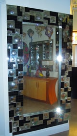 LARGE MODERN BLACK & MIRRORED BUBBLE MIRROR